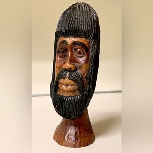 Vintage Solid Hand Carved Lignum Vitae Jamaican Bearded Rastafarian Statue Bust